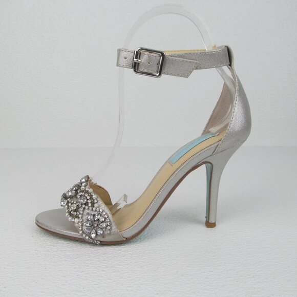 Betsey Johnson Silver Rhinestone Dress Sandals Heels Size 6.5M - Picture 5 of 11
